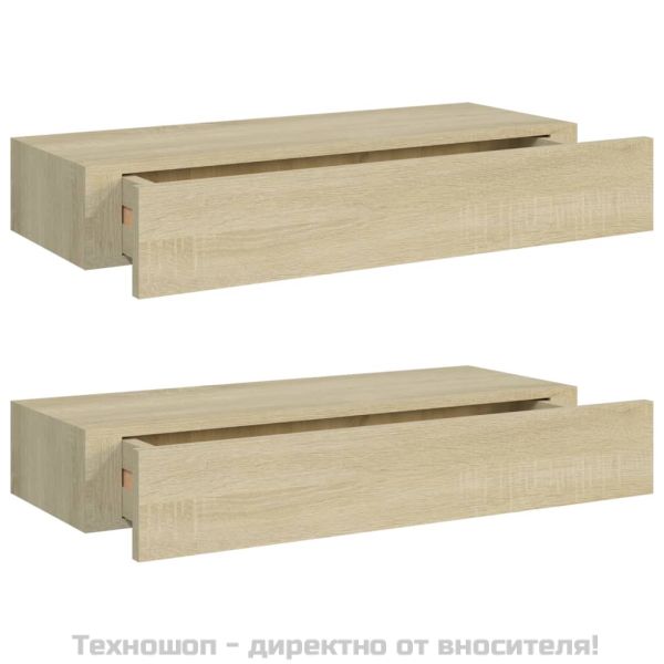 Стенни рафтове с чекмеджета, 2 бр, дъб, 60x23,5x10 см, МДФ