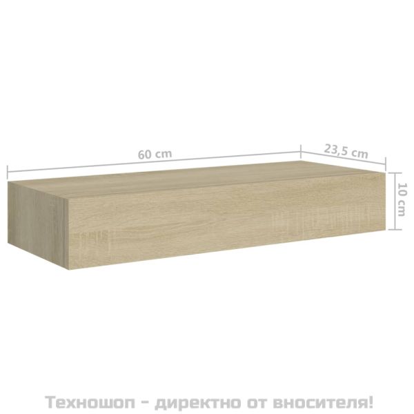 Стенни рафтове с чекмеджета, 2 бр, дъб, 60x23,5x10 см, МДФ