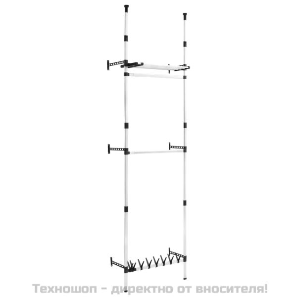 Телескопична система за гардероб с лостове и рафт, алуминий