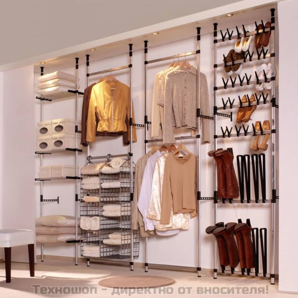 Телескопична система за гардероб с лостове и рафт, алуминий