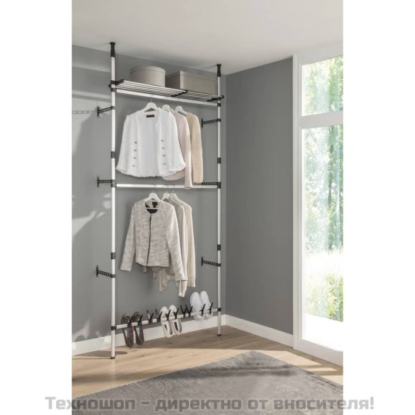 Телескопична система за гардероб с лостове и рафт, алуминий
