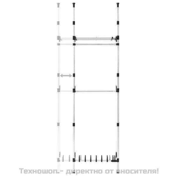 Телескопична система за гардероб с лостове и рафт, алуминий