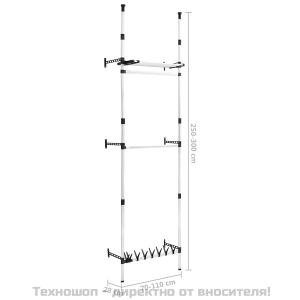 Телескопична система за гардероб с лостове и рафт, алуминий