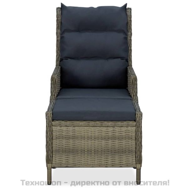 Накланящ градински стол с поставка за крака полиратан кафяв