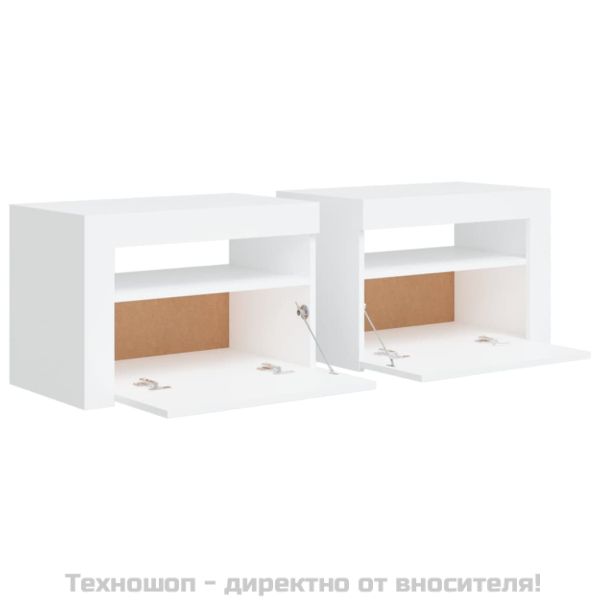 Нощни шкафчета, 2 бр, с LED, бели, 60x35x40 см