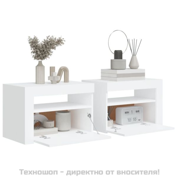 Нощни шкафчета, 2 бр, с LED, бели, 60x35x40 см