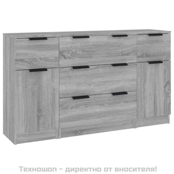 Бюфет от 3 части, сив сонома, инженерно дърво