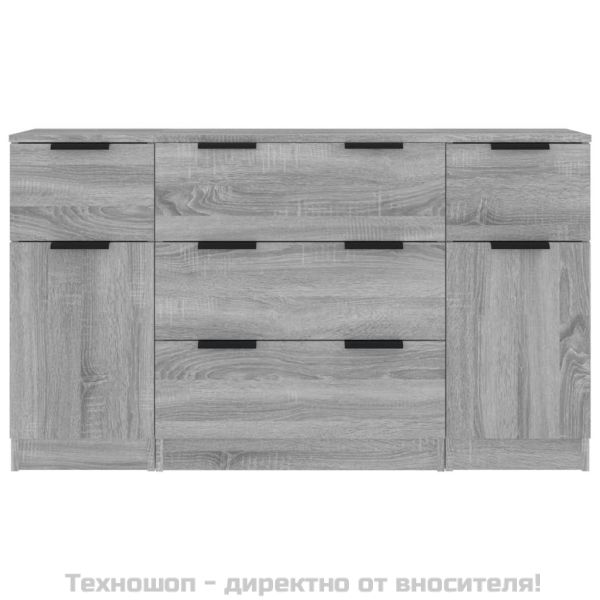 Бюфет от 3 части, сив сонома, инженерно дърво