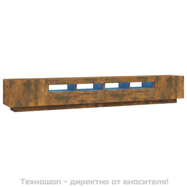 Комплект ТВ шкафове от 3 части с LED опушен дъб инженерно дърво