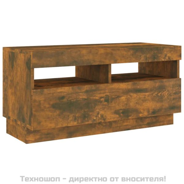 Комплект ТВ шкафове от 3 части с LED опушен дъб инженерно дърво