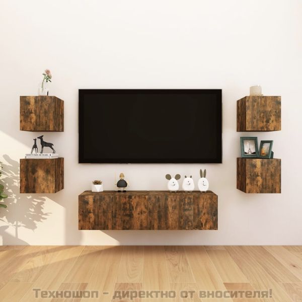 ТВ шкафове със стенен монтаж, 8 бр, опушен дъб, 30,5x30x30 см