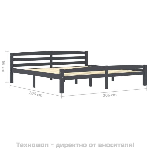 Рамка за легло, тъмносива, борово дърво масив, 200x200 см