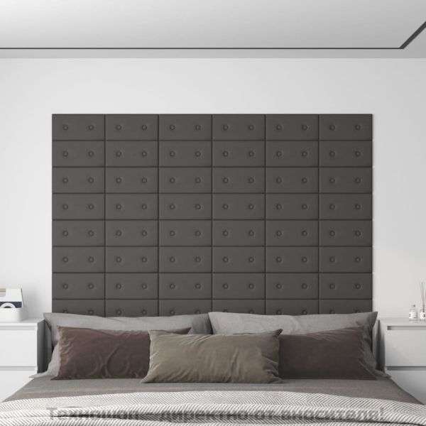 Стенни панели, 12 бр, сиви, 30x15 см, изкуствена кожа, 0,54 м²