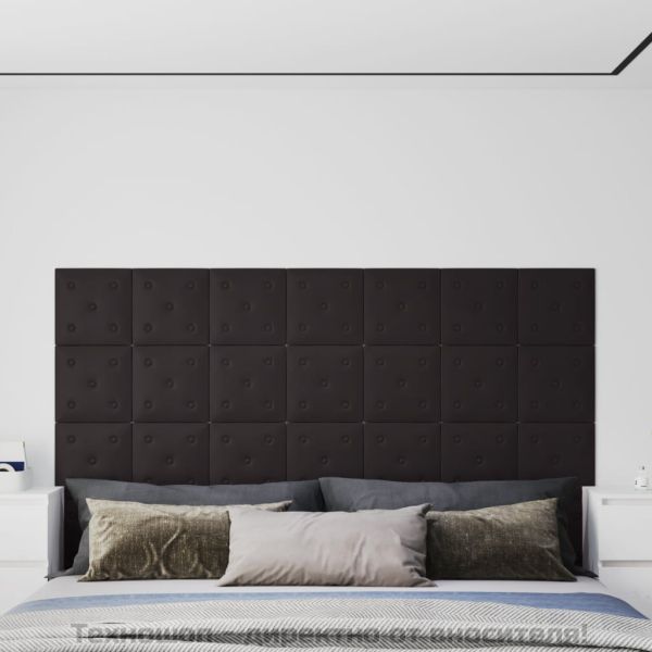 Стенни панели, 12 бр, черни, 30x30 см, изкуствена кожа, 1,08 м²