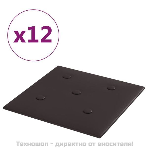 Стенни панели, 12 бр, черни, 30x30 см, изкуствена кожа, 1,08 м²