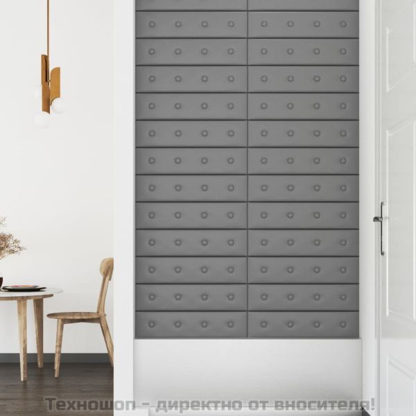 Стенни панели, 12 бр, сиви, 60x15 см, изкуствена кожа, 1,08 м²
