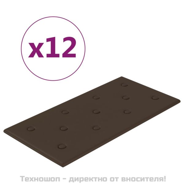 Стенни панели 12 бр кафяви 60x30 см изкуствена кожа 2,16 м²