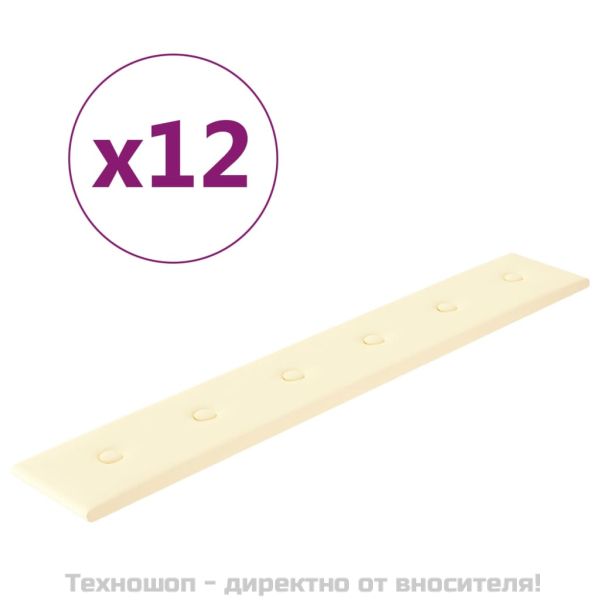 Стенни панели 12 бр кремави 90x15 см изкуствена кожа 1,62 м²