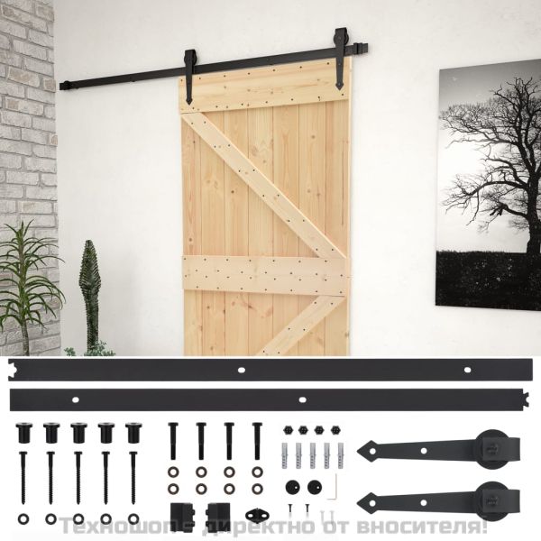 Плъзгаща врата с монтажни части, 80x210 см, борово дърво масив