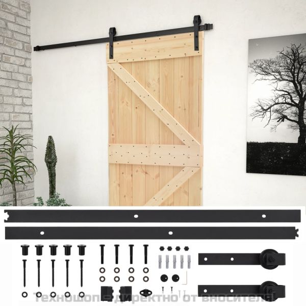 Плъзгаща врата с монтажни части, 80x210 см, борово дърво масив