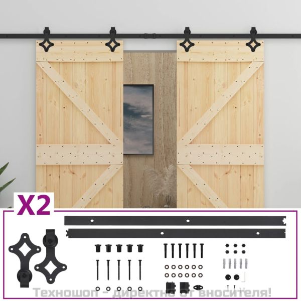 Плъзгаща врата с монтажни части, 80x210 см, борово дърво масив