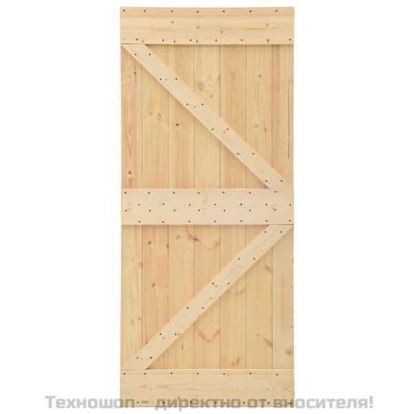 Плъзгаща врата с монтажни части, 80x210 см, борово дърво масив
