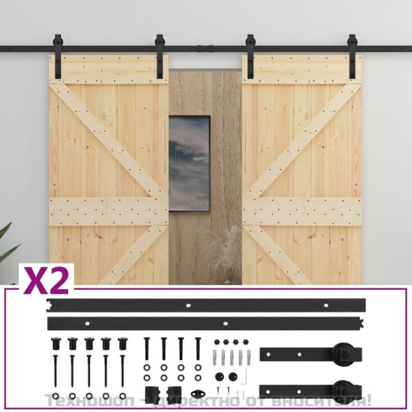 Плъзгаща врата с монтажни части, 80x210 см, борово дърво масив