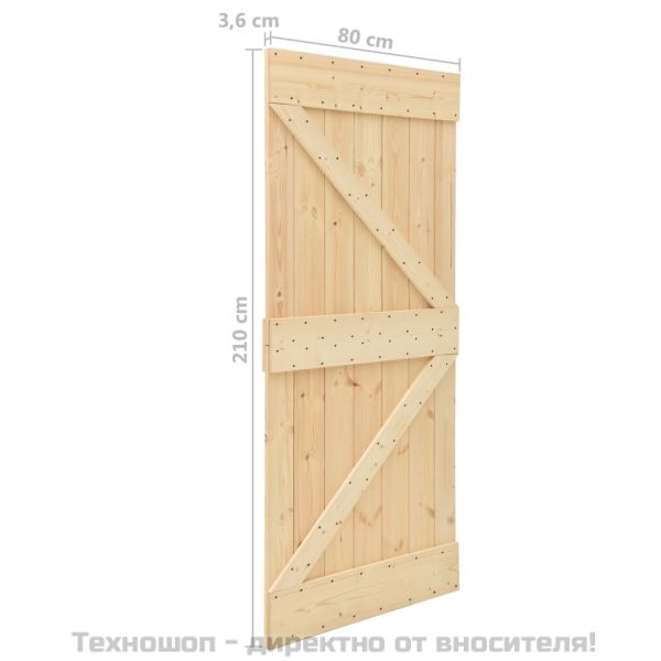 Плъзгаща врата с монтажни части, 80x210 см, борово дърво масив