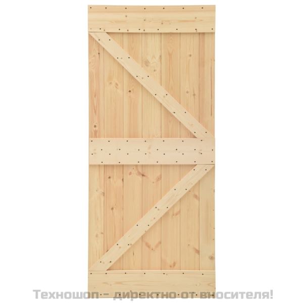 Плъзгаща врата с монтажни части, 80x210 см, борово дърво масив