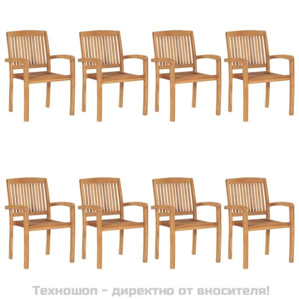 Стифиращи градински столове с възглавници 8 бр тик масив