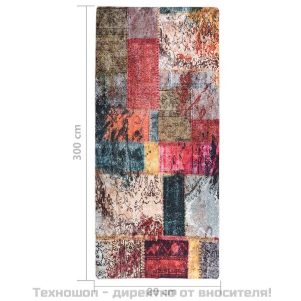 Килим, миещ се, пачуърк, 80x300 см, пъстър, противоплъзгащ