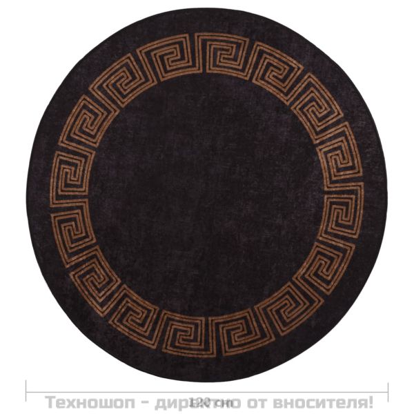 Килим, миещ се, φ120 см, черно и златно, противоплъзгащ