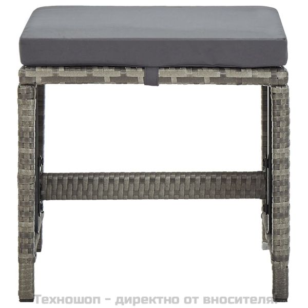 Градински табуретки с възглавници, 4 бр, полиратан, сиви