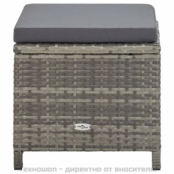 Градински табуретки с възглавници, 4 бр, полиратан, сиви