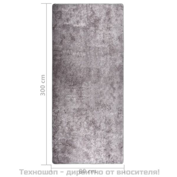 Килим, миещ се, 80x300 см, сив, противоплъзгащ