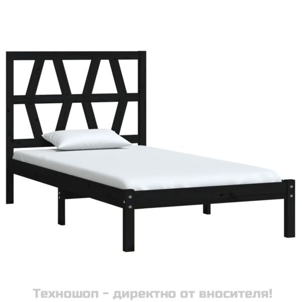 Рамка за легло, черна, бор масив, 75x190 см, Small Single