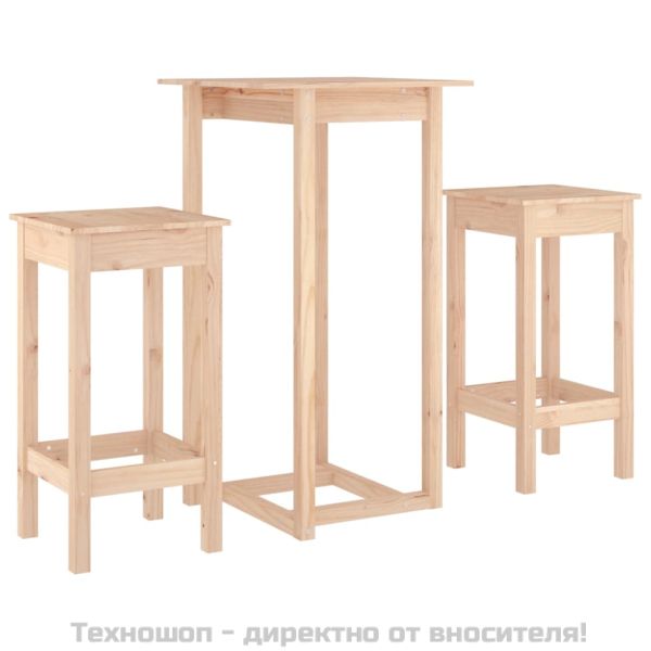 Бар комплект от 3 части, масивна борова дървесина