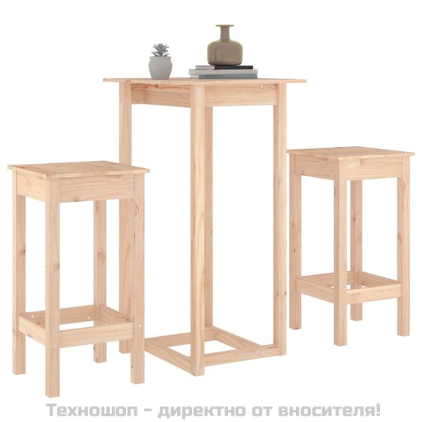 Бар комплект от 3 части, масивна борова дървесина