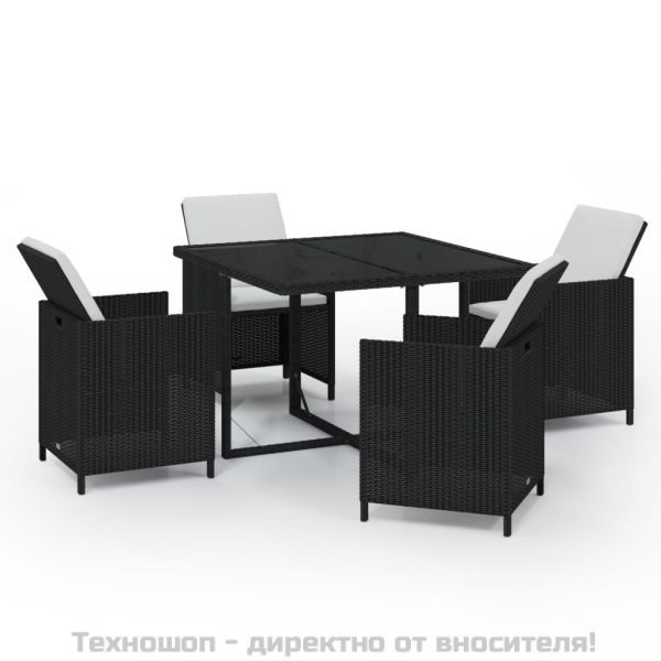 Градински трапезен комплект възглавници 5 части полиратан черен