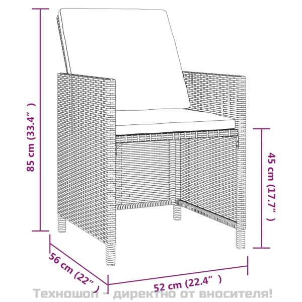 Градински трапезен комплект възглавници 5 части полиратан черен