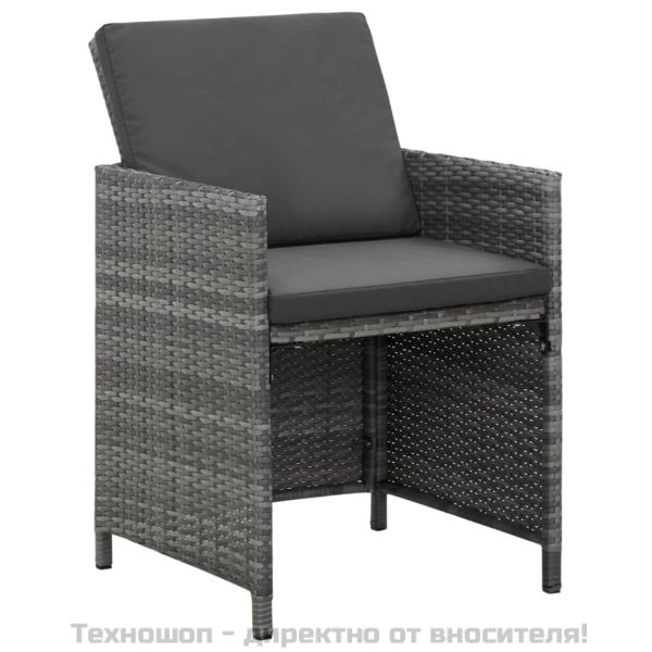 Градински трапезен комплект 5 части с възглавници сив полиратан