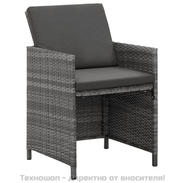 Градински трапезен комплект 9 части с възглавници сив полиратан