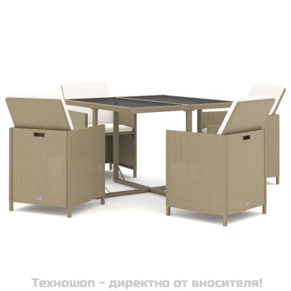 Градински комплект с възглавници 5 части полиратан бежов