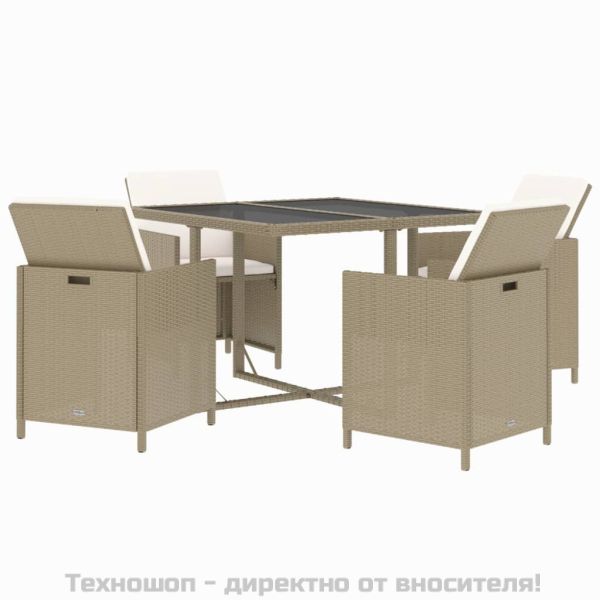 Градински комплект с възглавници 5 части полиратан бежов