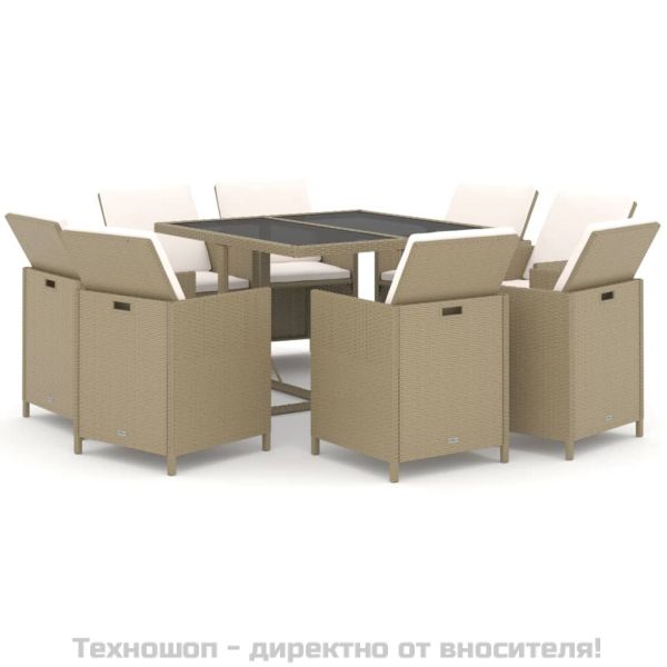 Градински комплект с възглавници 9 части полиратан бежов