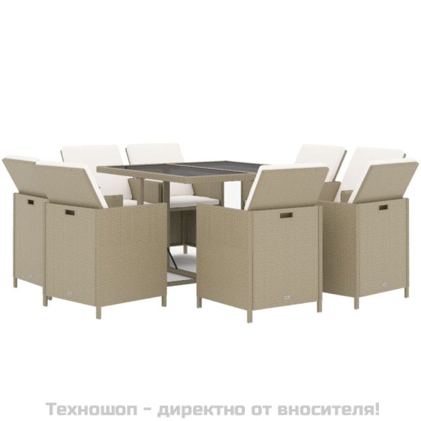 Градински комплект с възглавници 9 части полиратан бежов