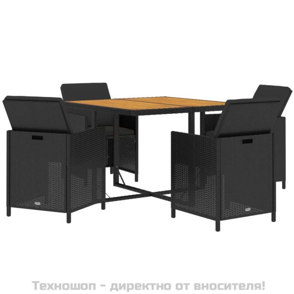 Градински трапезен комплект възглавници 5 части полиратан черен