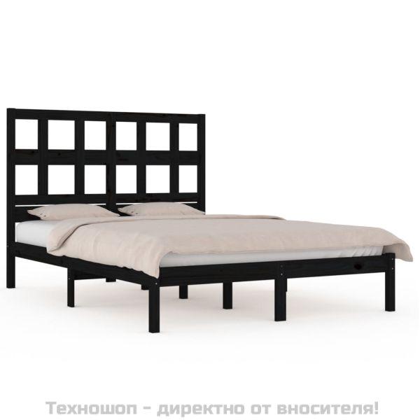 Рамка за легло, черна, бор масив, 140х190 см