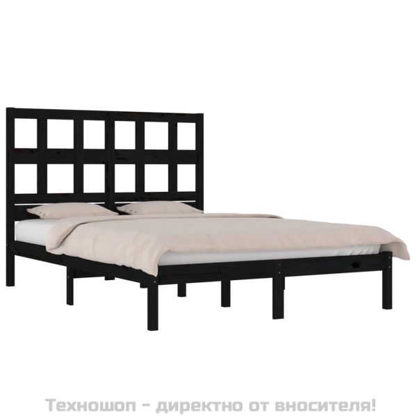 Рамка за легло, черна, бор масив, 200x200 см