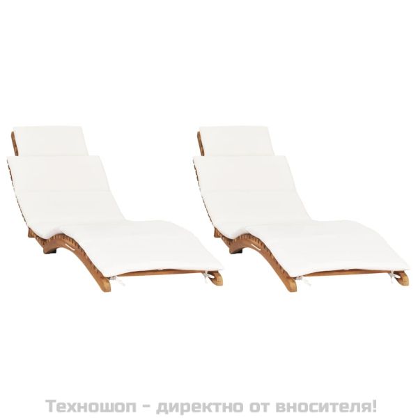 Шезлонги, 2 бр, с възглавници, тиково дърво масив